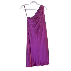 Banana Republic One-Shoulder Satin Dress in Fuchsia